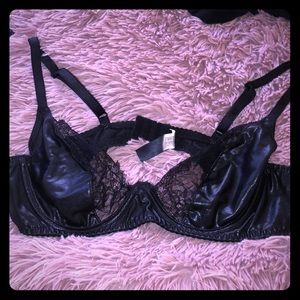 Faux leather and lace bralette